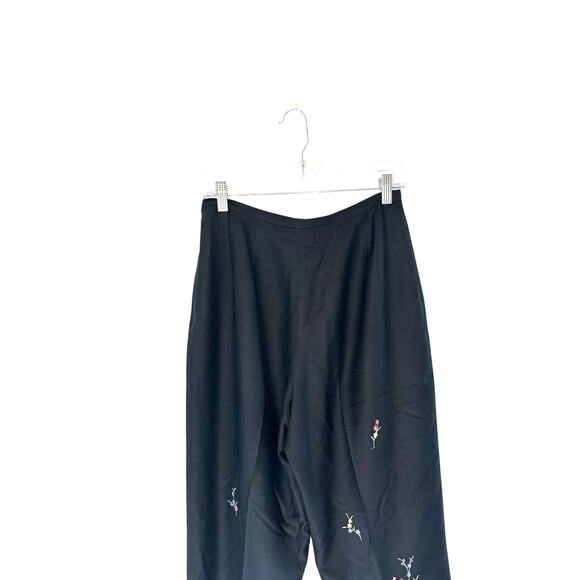 Talbots Trouser Pants Black Embroidered Floral Print Silk Mature Dressy Size 8‎ - Picture 7 of 12